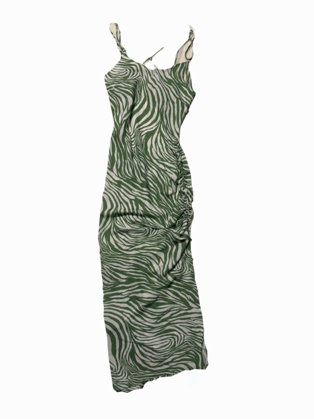 Dreamers Green & Cream Zebra-Print Maxi Slip Dress